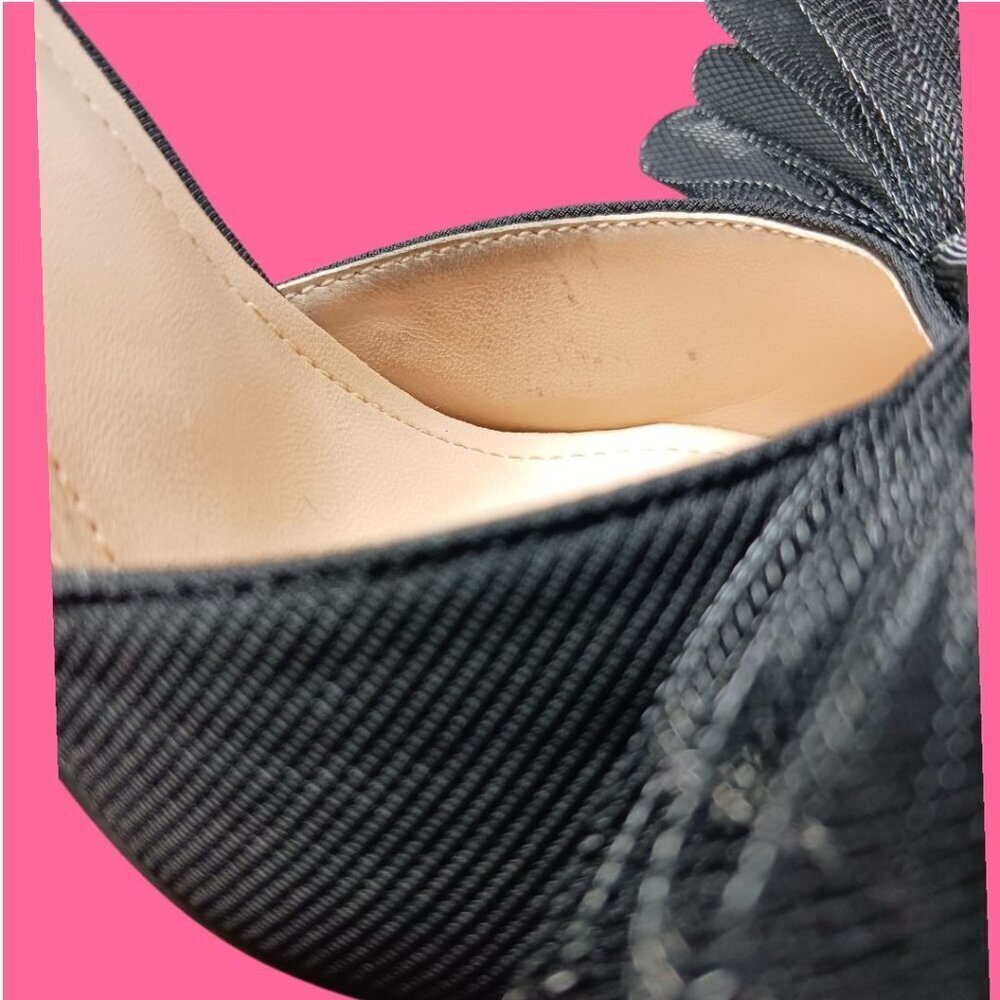 Pointed Toe Heels With Tulle Bow Detail & Ankle Strap Elegant Womens Size 37 - Picture 2 of 16